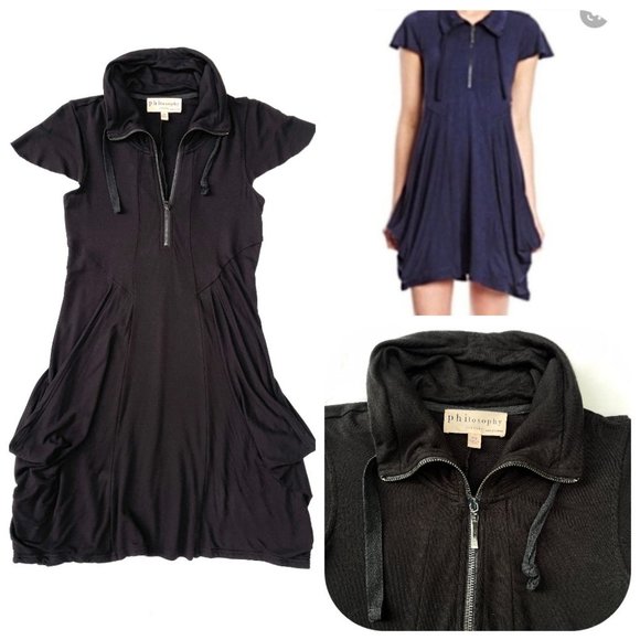 Philosophy Black Sleeve Half Zip Mesh Pockets Casual Dress - Picture 6 of 16